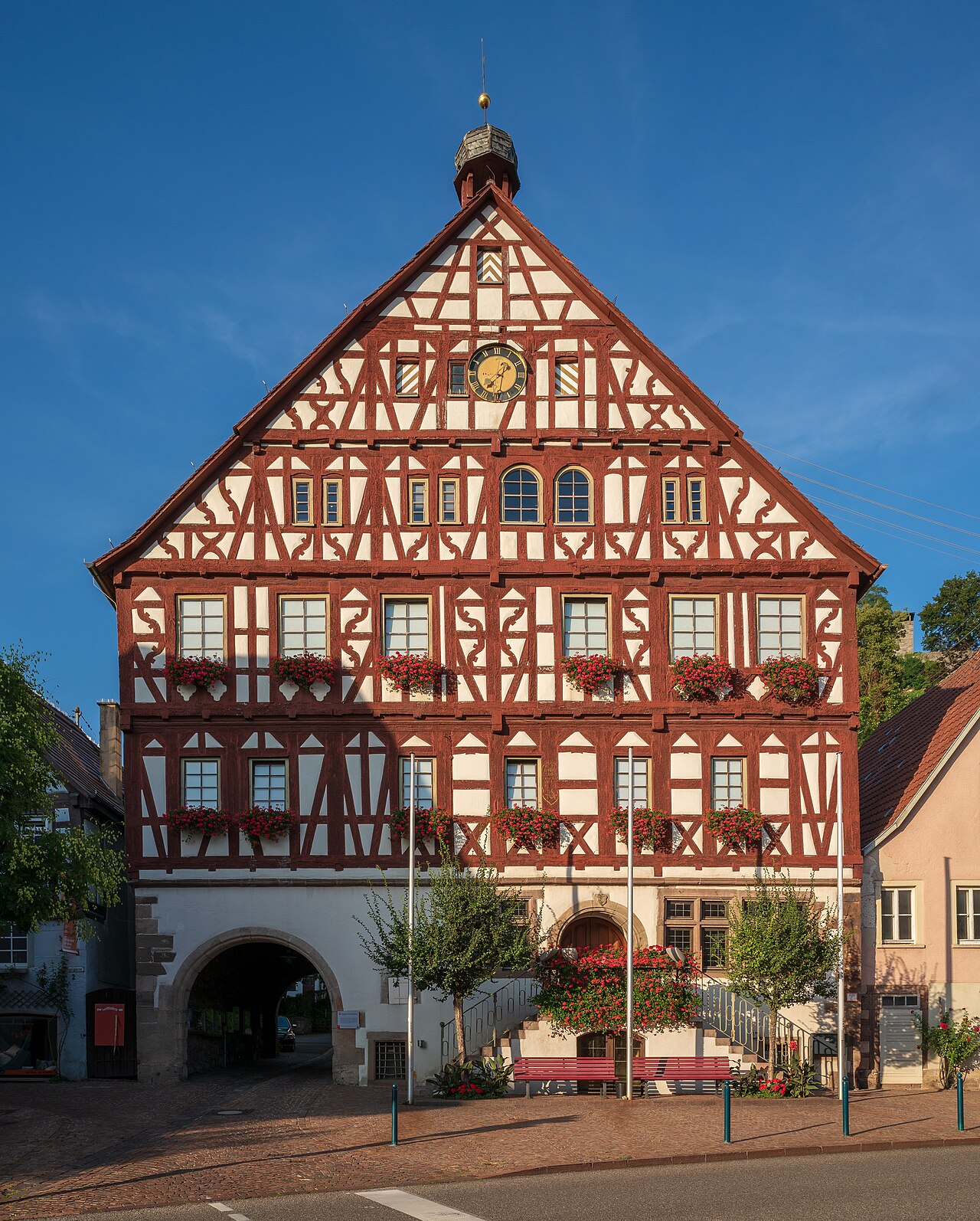 Beilstein, Württemberg , Germany: The timber-framed historical townhall was built at the beginning of the 18th century
