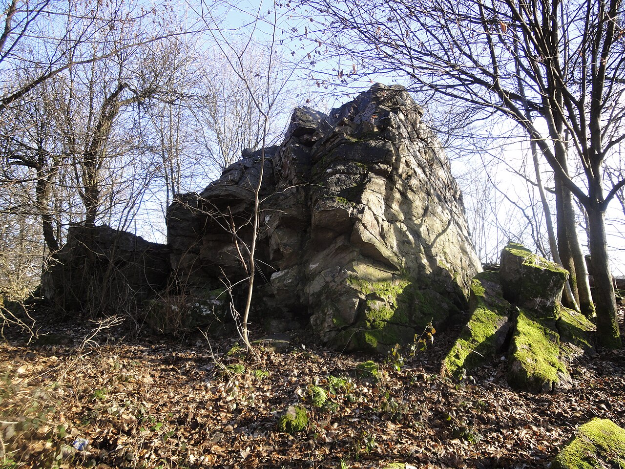 Der Felssporn des Dattenbergs, um den sich die Wallanlage Rentmauer bei Schloßborn befand