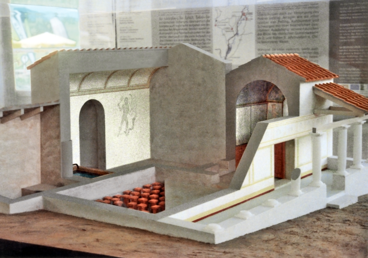 Römersiedlung Tegelberg, House 3, section through an ideal reconstruction of the spa