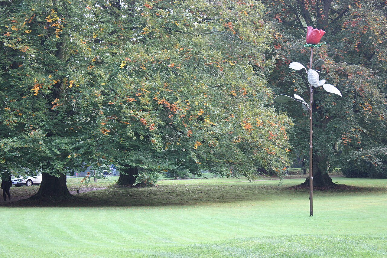 Baden-Baden, Lichtentaler Allee park with rose sculpture by Isa Genzken