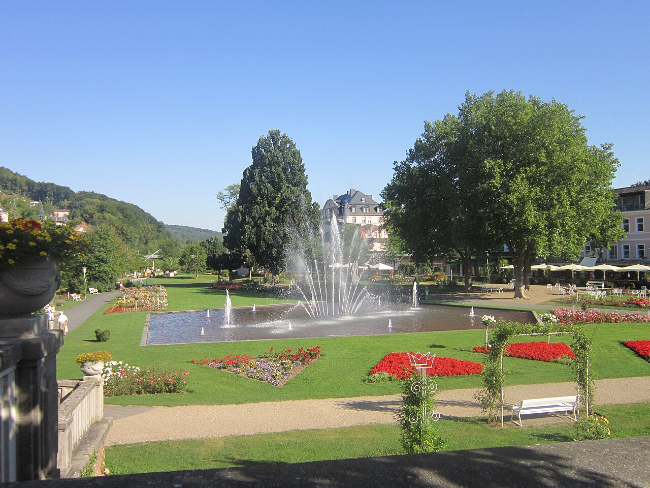 Vioew on the park "Rosengarten" in the German spa town of Bad Kissingen in Lower Franconia (Bavaria)