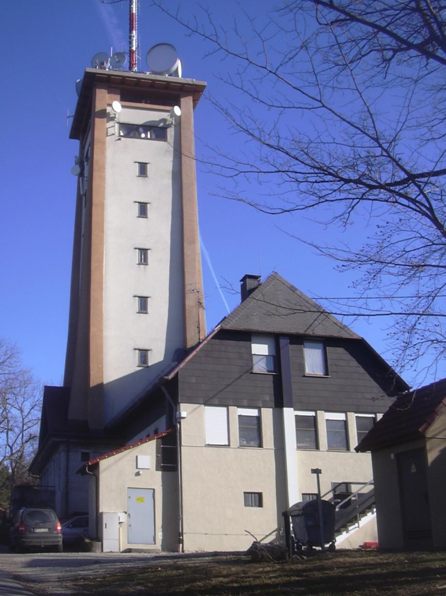 Tower and hostel on the Rossberg, Swabian Jura, Germany