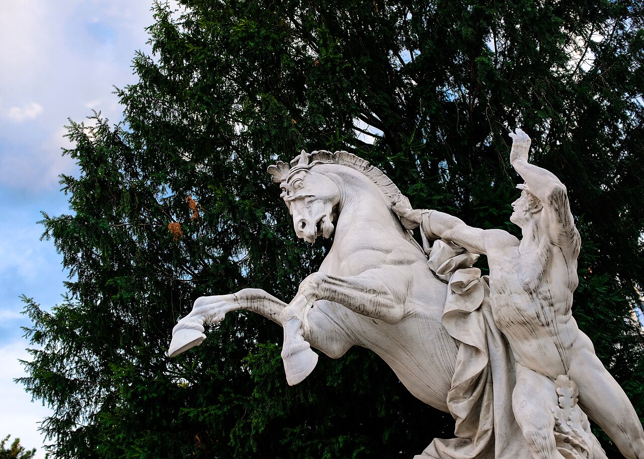 One of the marble sculptures Rossebändiger by Theodor Friedl at Maria-Theresien-Platz in Vienna