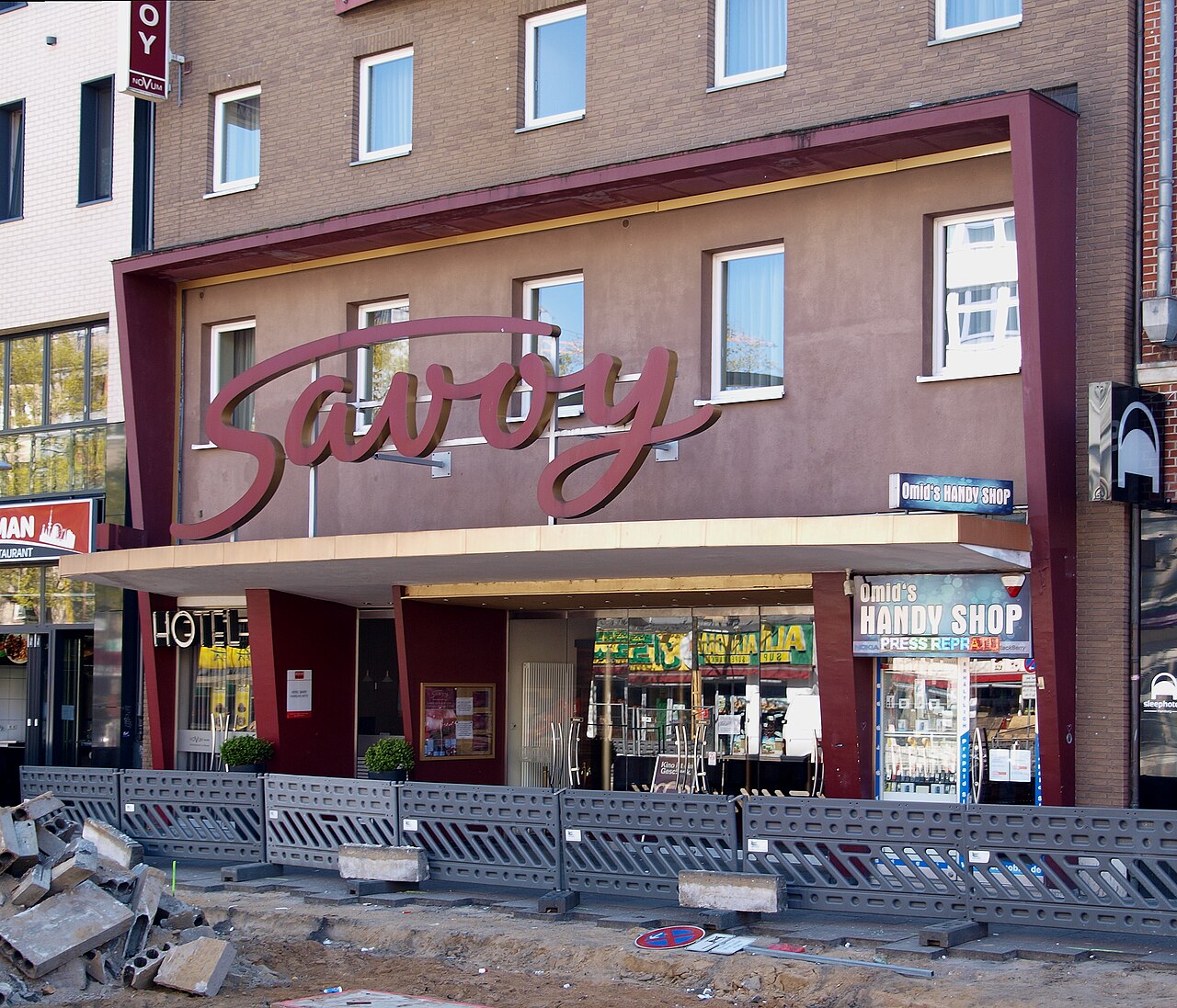 Savoy cinema, with roadworks in front of the building