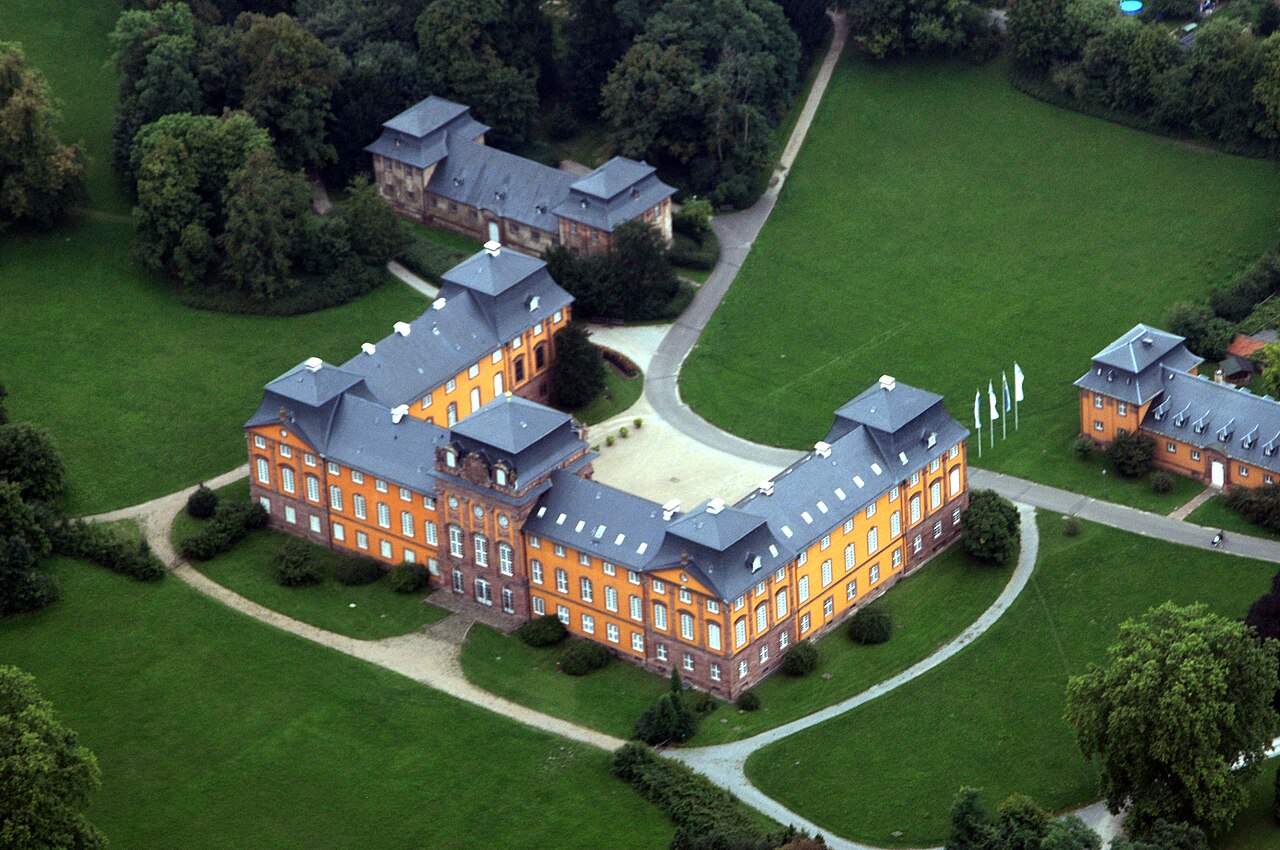 Schloss der Fürsten zu Löwenstein, Kleinheubach, Bavaria, Germany, aerial photograph