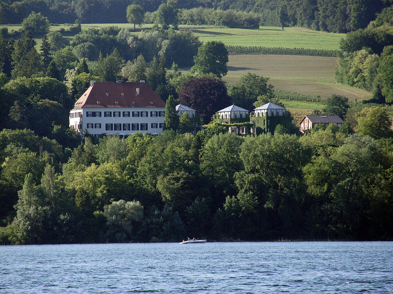 The palace of Marbach near Öhningen from the opposite side of the Lake of Constance