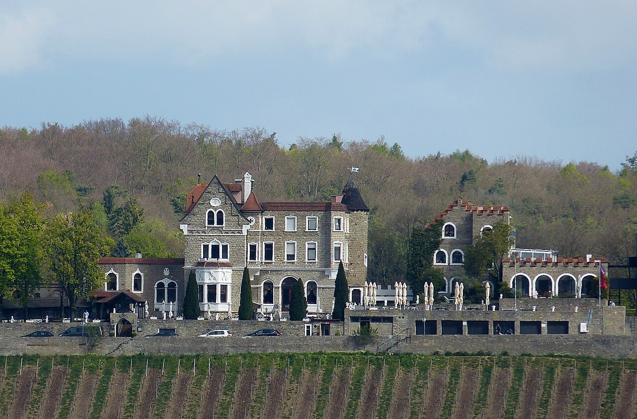 Schloss Steinburg, Würzburg-Grombühl, von unterhalb der Würzburger Festung mit Zoom fotografiert