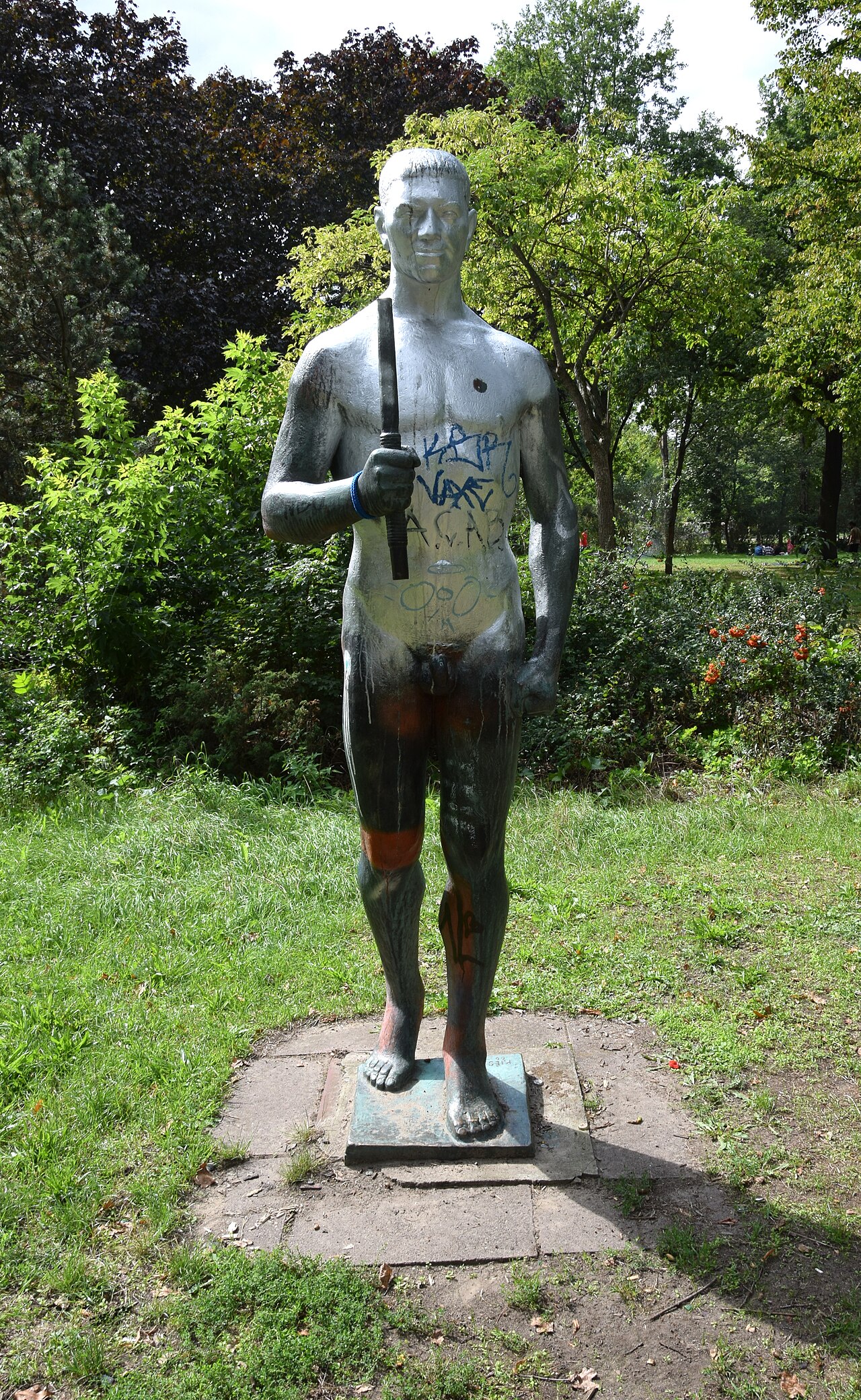 Statue "Speerwerfer" by Hans Kies in the Volkspark Friedrichshain in Berlin, Germany