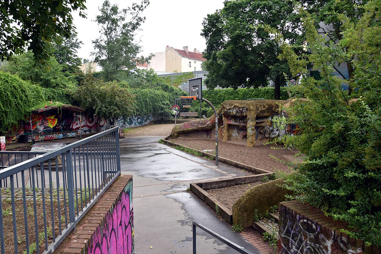 Playground at the corner of Samariterstraße and Eldenaer Straße in Berlin, Germany