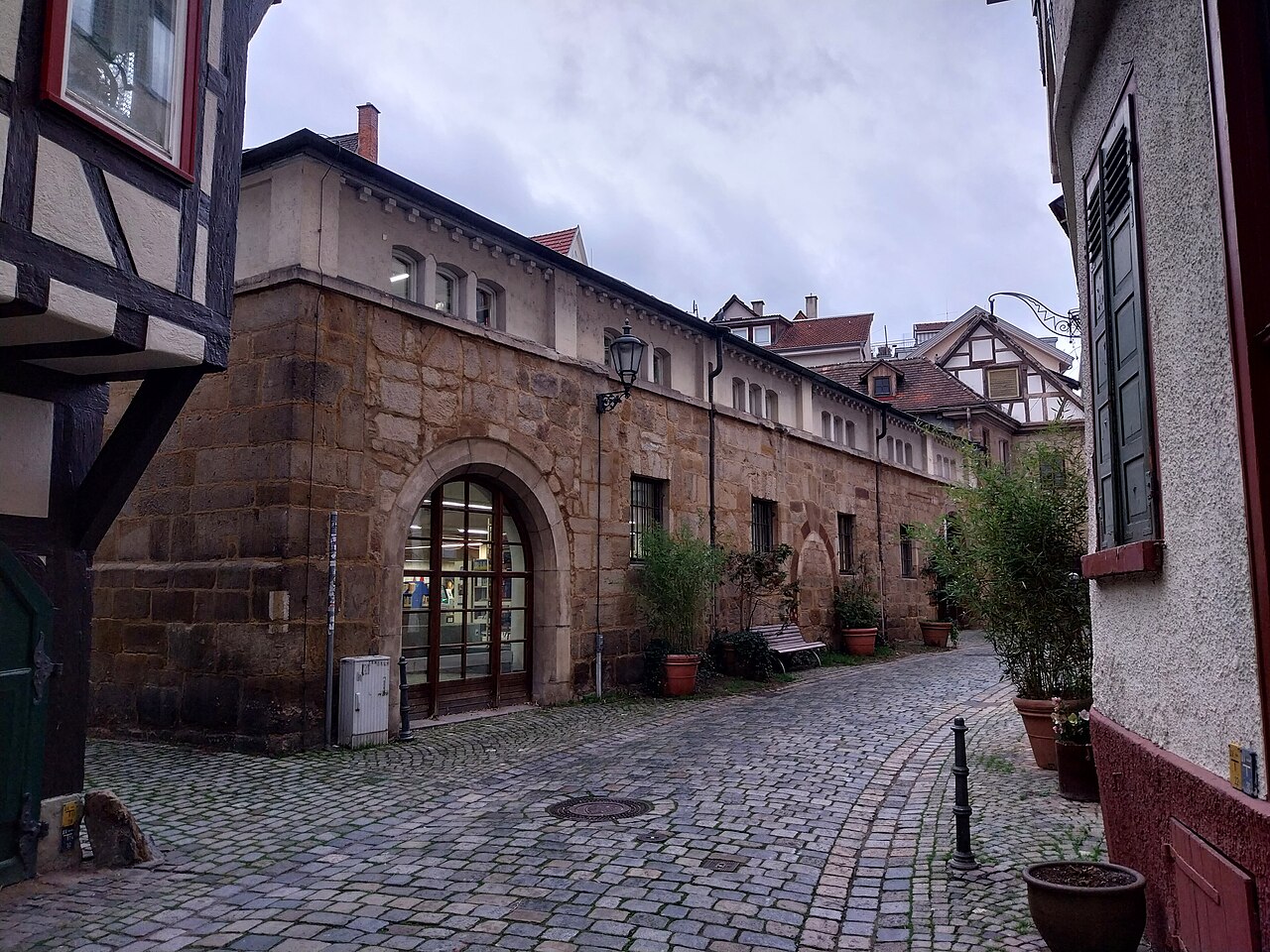 the municipal library of Esslingen am Neckar is located in a former monastery yard built in the year 1232 A