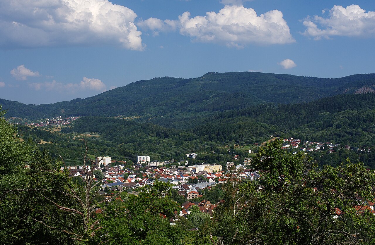 Looking over Gernsbach to the Teufelmühle, a mountain of the northern Black Forest