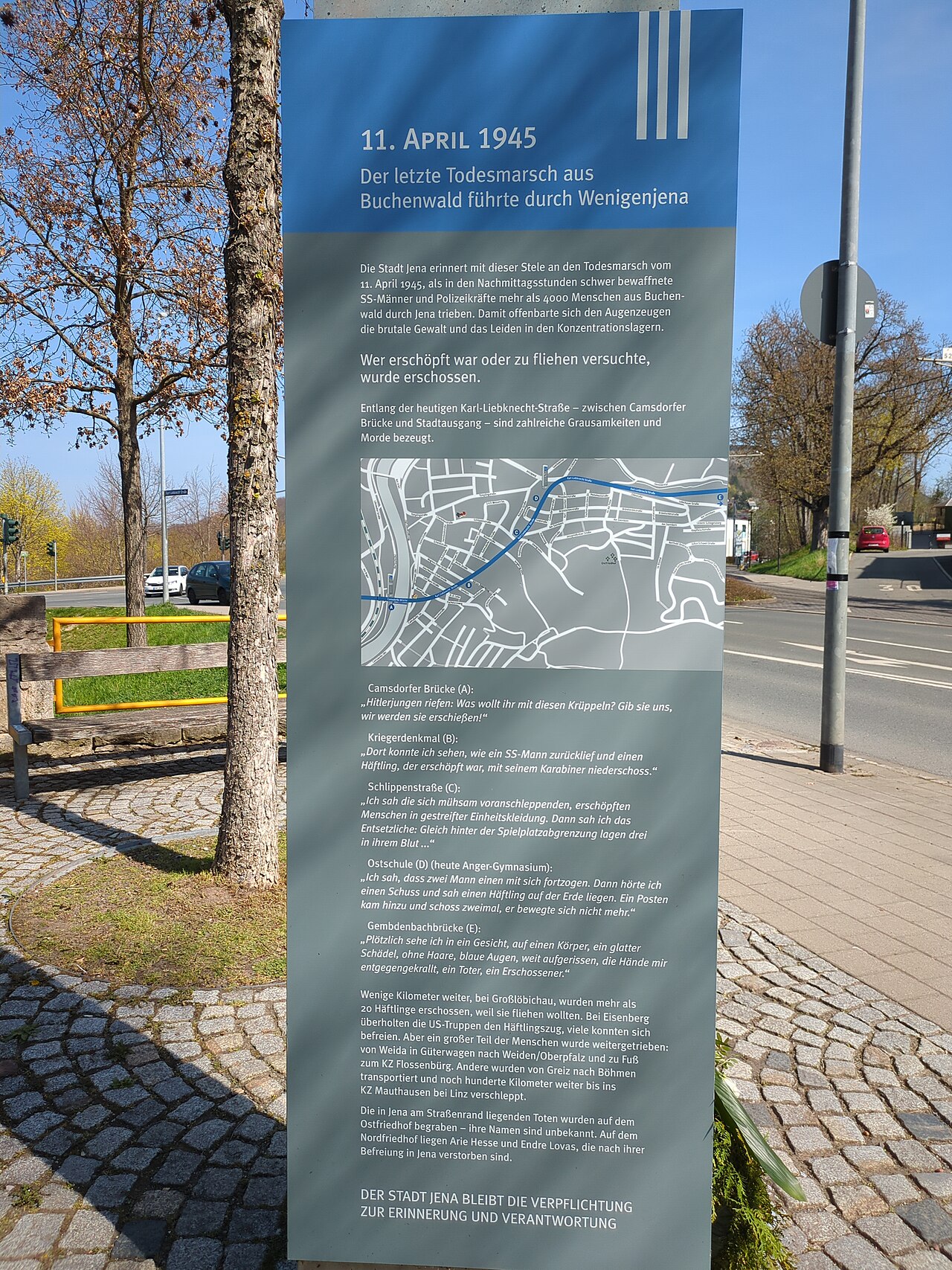 Memorial stele for Robert Büchler and the death march of the prisoners of Buchenwald concentration camp