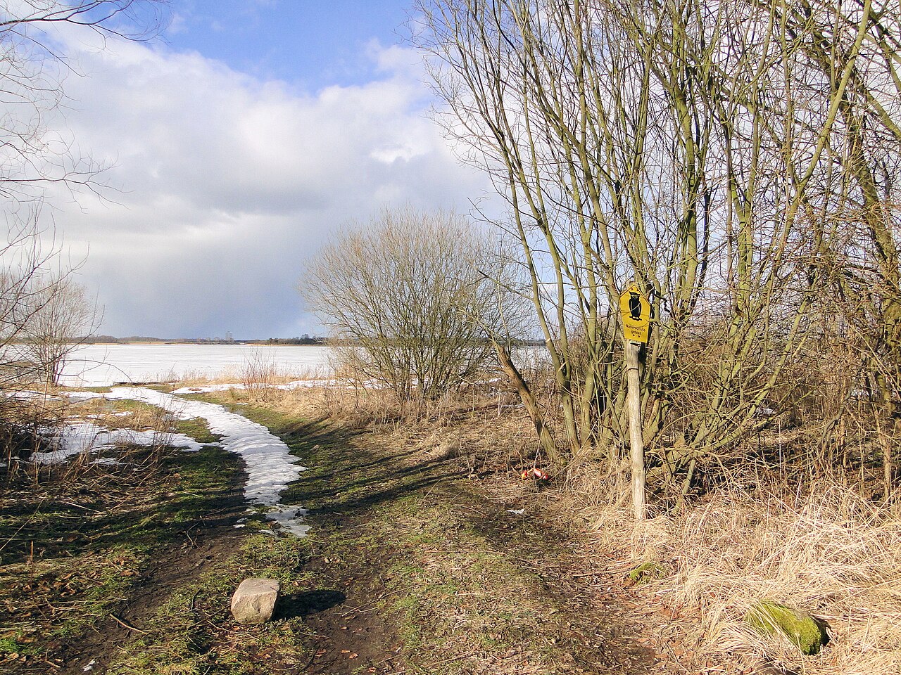 Frozen lake Dassower See in Zarnewenz, disctrict Nordwestmecklenburg, Mecklenburg-Vorpommern, Germany