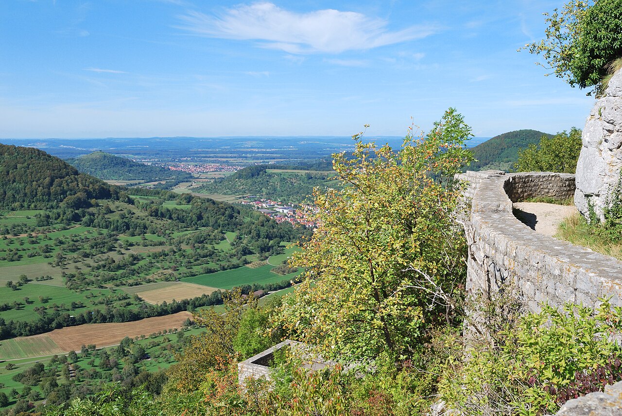 View from the Reussenstein Castle at the Neidlingen valley ( Baden-Württemberg , Germany)