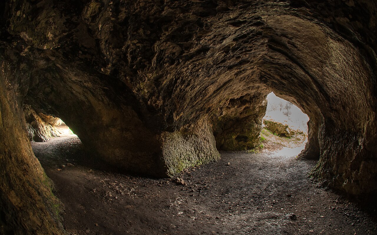 Interior view of the bird herd cave in the Lonetal near Niederstotzingen