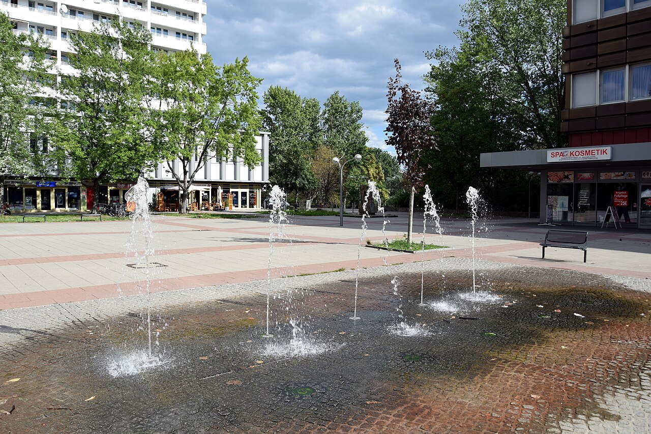 Fountain at Anton-Saefkow-Platz in Berlin-Fennpfuhl, Germany