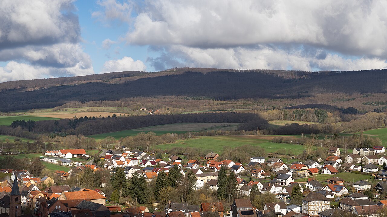 View from the the tower of Jesberg castle westward to the Wüstegarten