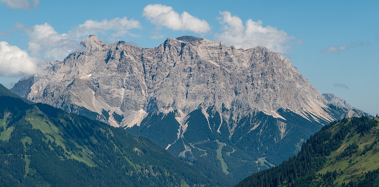Zugspitze photographed from mountain Almkopf / Alpkopf at valley Bichlbach in Tyrol, Austria